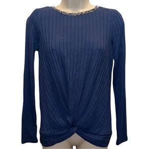 Juicy Couture Sweater Beaded Embellished Neckline Tied Back Blue Size XS